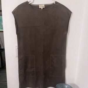 Wilfred Free Nori Mini Dress Vegan Suede Brown XXS Aritzia Front Pocket